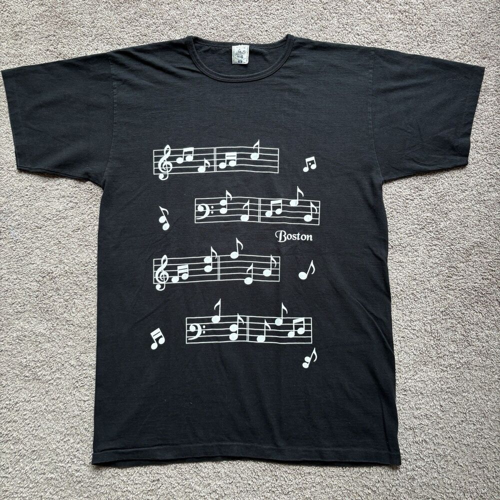 Vintage 90s Single Stitch Boston Music Tee Alore Made In USA Yankee Doodle Black